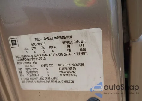 2000 Buick Lesabre Custom из США, поврежденный, VIN 1G4HP54K7YU110910